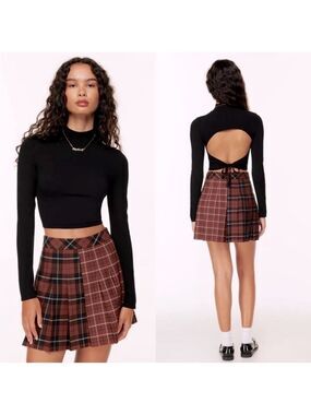 Aritzia Sunday Best Ellie Crop Top Mock Neck Open Tie Back Sweater Size Large